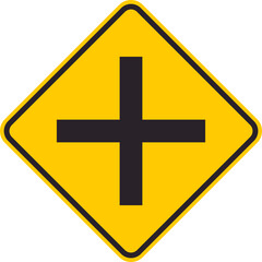 Obraz premium Yellow rhombus traffic sign that alerts drivers of an upcoming intersection or crossroads.