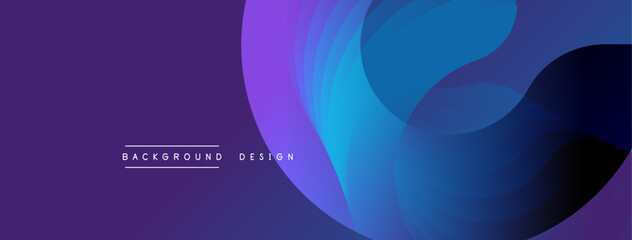 Abstract waves blend purple, blue hues. Smooth gradients create dynamic flow. Minimalist design, modern aesthetic. Background suggests depth, movement.