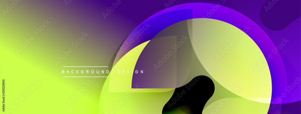 Poster Vibrant gradient background. Overlapping translucent shapes create dynamic composition. Modern design with smooth color transitions. Minimalist aesthetic.
