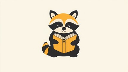 Cute Raccoon Reading a Book, Adorable cartoon raccoon enjoying a book. Perfect for children's books, education, and literacy.