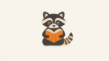 Obraz premium Cute Raccoon Reading a Book, Adorable illustration of a raccoon enjoying a book.