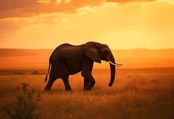 Lone Elephant Serene Silhouette at Sunset Savanna