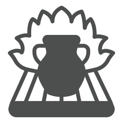 Clay jug with fire flames solid icon, pottery making concept. Vector graphics. Firing clay jug, stove sign on white background, glyph style icon for mobile or web design.