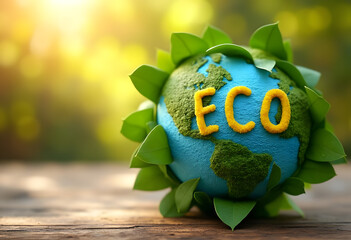 Stylized ECO Globe Symbolizing Environmental Stewardship with Leaf Adornment