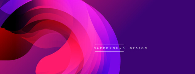 Abstract vibrant layers create dynamic flow. Purple, pink, red hues blend seamlessly. Modern design for backgrounds, presentations, branding.
