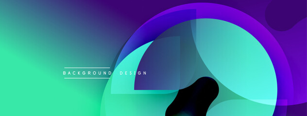 Abstract vibrant background. Overlapping shapes create dynamic visual effect. Gradient colors transition smoothly, evoking modern aesthetic. Smooth curves, layered forms.