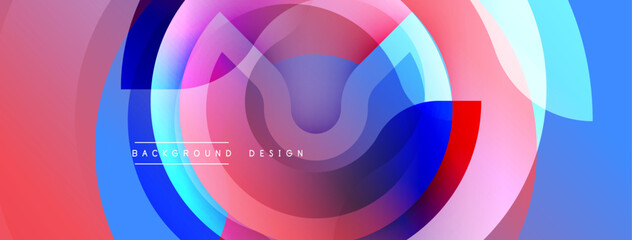 Obraz premium Abstract vibrant circles overlap creating dynamic composition. Blue, pink, red hues blend seamlessly. Modern design element for backgrounds.