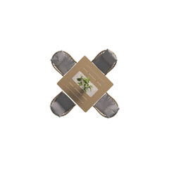 3D Outdoor dining table set Top View. Set of outdoor furniture for floor plan interior design.	