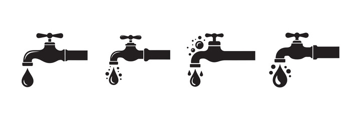 Water tap icon set. Bathroom tap. Faucet water symbol. Vector file illustration eps 10