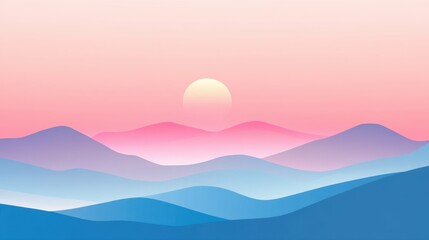 Obraz premium Serene pastel landscape with sunrise over rolling hills in gradient colors
