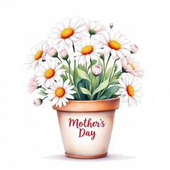 Fototapeta premium Flower pot with daisies celebrating Mother's Day 