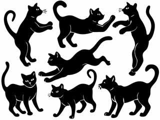 Black Cat Silhouettes Vector Set – Elegant Feline Clipart for Halloween, Design, and Decoration