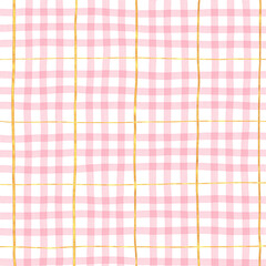 Gold Pink Plaid Gingham Hand Drawn Background Pattern Overlay