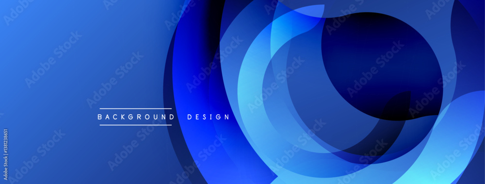 Fototapete Blue abstract design. Overlapping circles create dynamic composition. Modern style, clean lines, gradient effect. Minimalist aesthetic, perfect background.