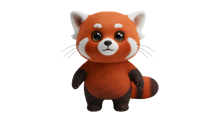 Standing red panda cartoon with big eyes and fluffy fur isolated