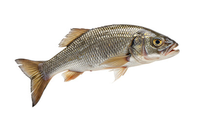 Fototapeta premium Isolated Fish Profile with Scales Shimmering in Light Against White Background