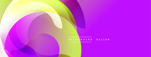 Bright abstract shapes overlap. Purple, green, yellow hues blend smoothly. Modern design, vibrant colors create dynamic visual effect. Smooth gradients.