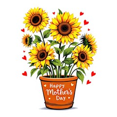 Obraz premium Sunflowers in a pot celebrating Mother's Day with hearts 