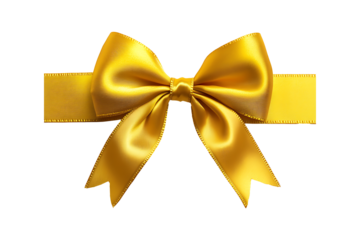 Big bow on a yellow satin ribbon isolated on transparent background
