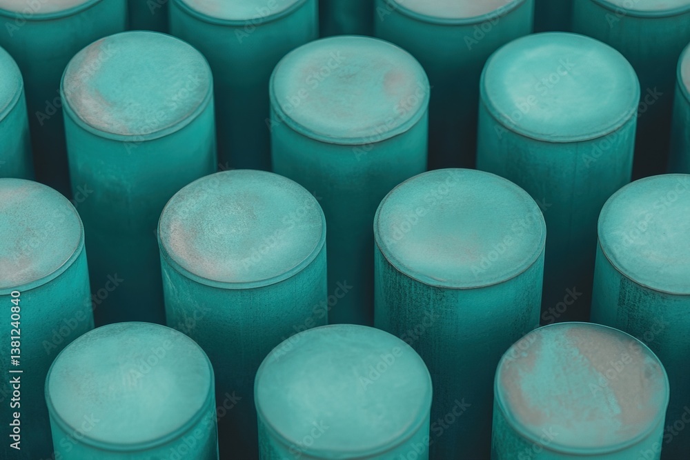 Poster teal cylindrical objects in a pattern