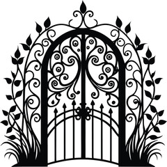 Enchanted Garden Gate Silhouette Vector
