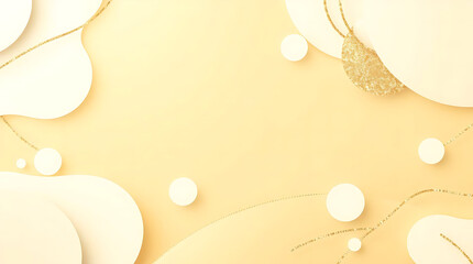 Abstract golden background with white and beige luxury glitter shapes. Golden lines luxury on cream color background. Gold elegant realistic paper cut style 3d
