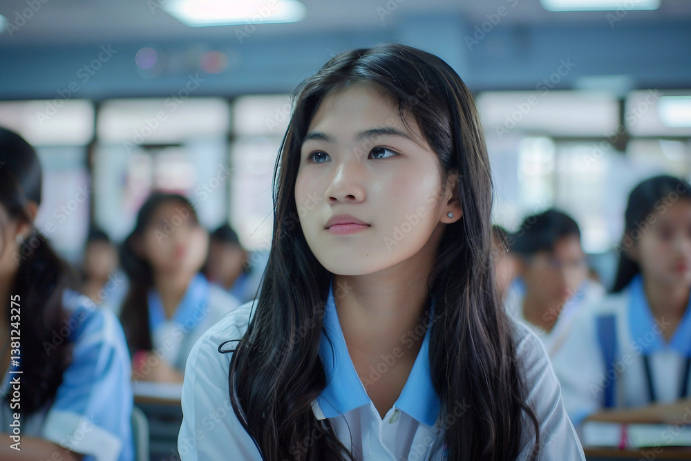 Poster generative ai image of focused student learning and preparing for upcoming exam in quiet study envir