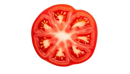 A vibrant cross section of a ripe tomato showcasing its juicy interior against a  on transparent background png