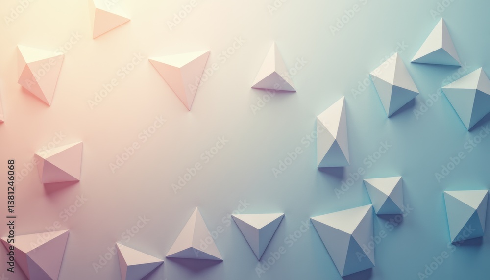 Poster abstract paper pyramids in soft pastel colors against a gradient background