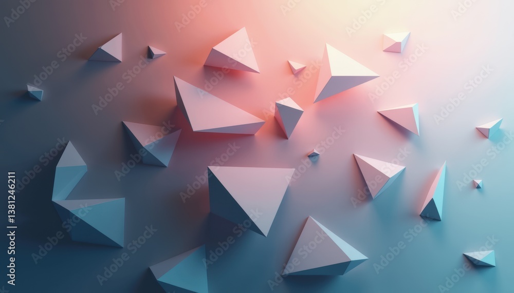 Poster abstract geometric shapes in soft hues against a gradient background