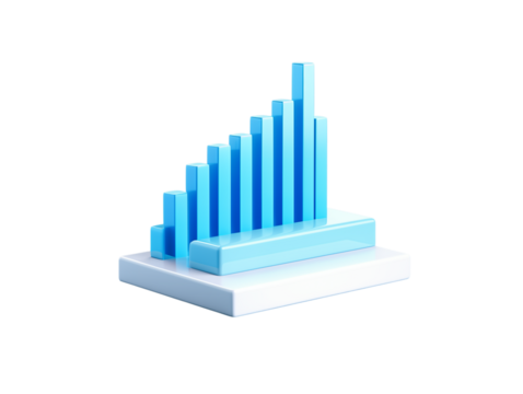 A light blue bar graph on a white platform against a  showing growth and progress on transparent background png