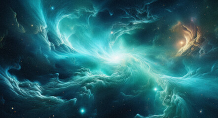 Green nebula clouds and bright stars creating stunning space scenery