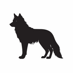 Fototapeta premium Vector illustration of a black and white wolf and dog silhouettes in a wild and domestic setting with animals and nature elements