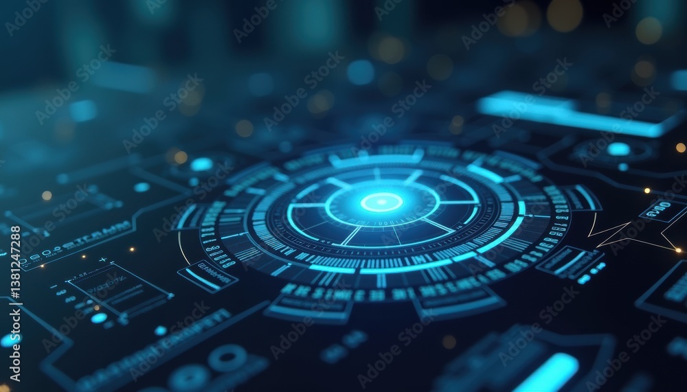 Poster futuristic technology interface with glowing elements
