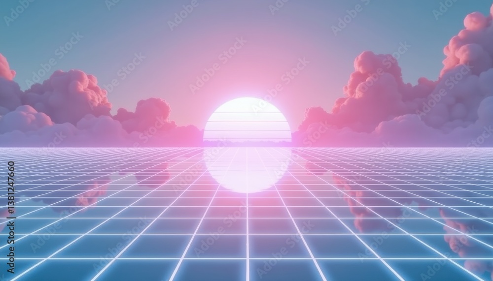 Aufkleber digital sunset reflection against a grid background