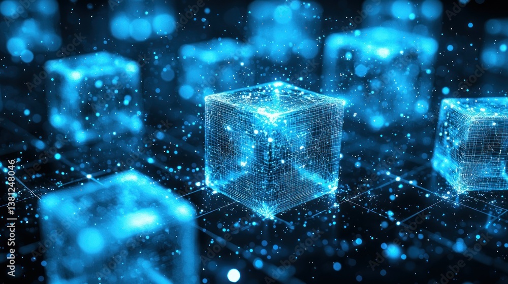 Poster abstract digital cubes: a futuristic network visualization