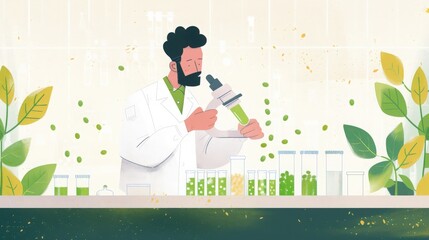Scientist researching plants, Scientist examining plant samples under a microscope