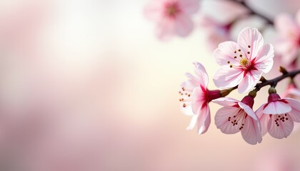 Fototapeta premium Cherry blossoms blooming against a soft pastel background 