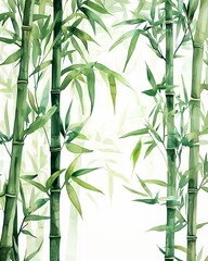 Bamboo Forest Serenity: A tranquil depiction of tall, vibrant green bamboo stalks and delicate leaves reaching towards the light.