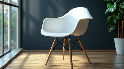 Modern White Chair near Window in Minimalist Interior Design