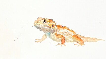 Obraz premium Watercolor Bearded Dragon, Cute orange bearded dragon watercolor painting