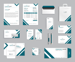 Modern Brand Stationery Items Template Design, Stationery Branding Set Vector, Free Stationery Mock-up White Background, Business Stationery Mockup Of Letterhead, Invoice, Business Card, Creative Mug.