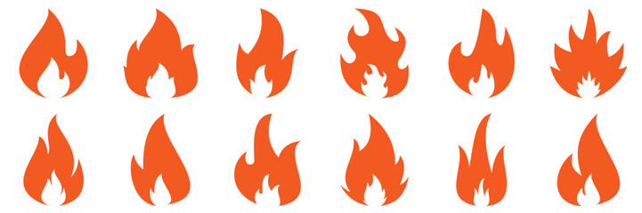 Set of fire icons. Flame design of different shapes.  flames flat set .Simple vector flame icons in flat style of vector illustration