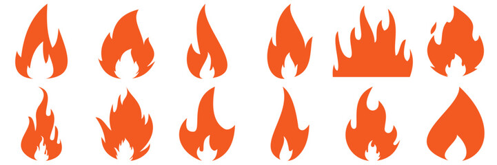 Set of fire icons. Flame design of different shapes.  flames flat set .Simple vector flame icons in flat style of vector illustration