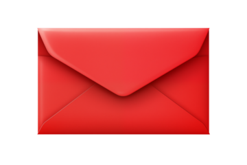 A single closed red envelope against a  in a studio shot style image on transparent background png