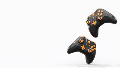 Realistic black video game joysticks or gamepads with color buttons on white © Vasyl Onyskiv
