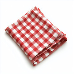 Folded checkered napkin textured fabric kitchen accessory isolated on white background