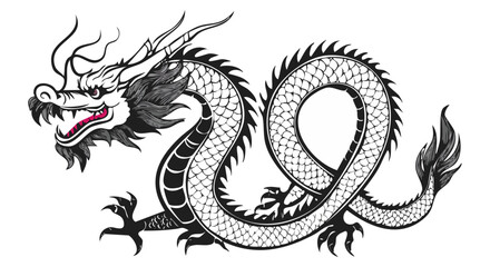 Asian inspired dragon illustration, tattoo.