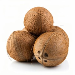 Isolated brown hairy coconut, a healthy tropical nut on white