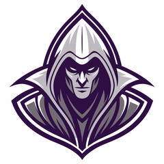 Dark Evil Wizard Head Isolated on White, Hooded Villain with Sharp Facial Features